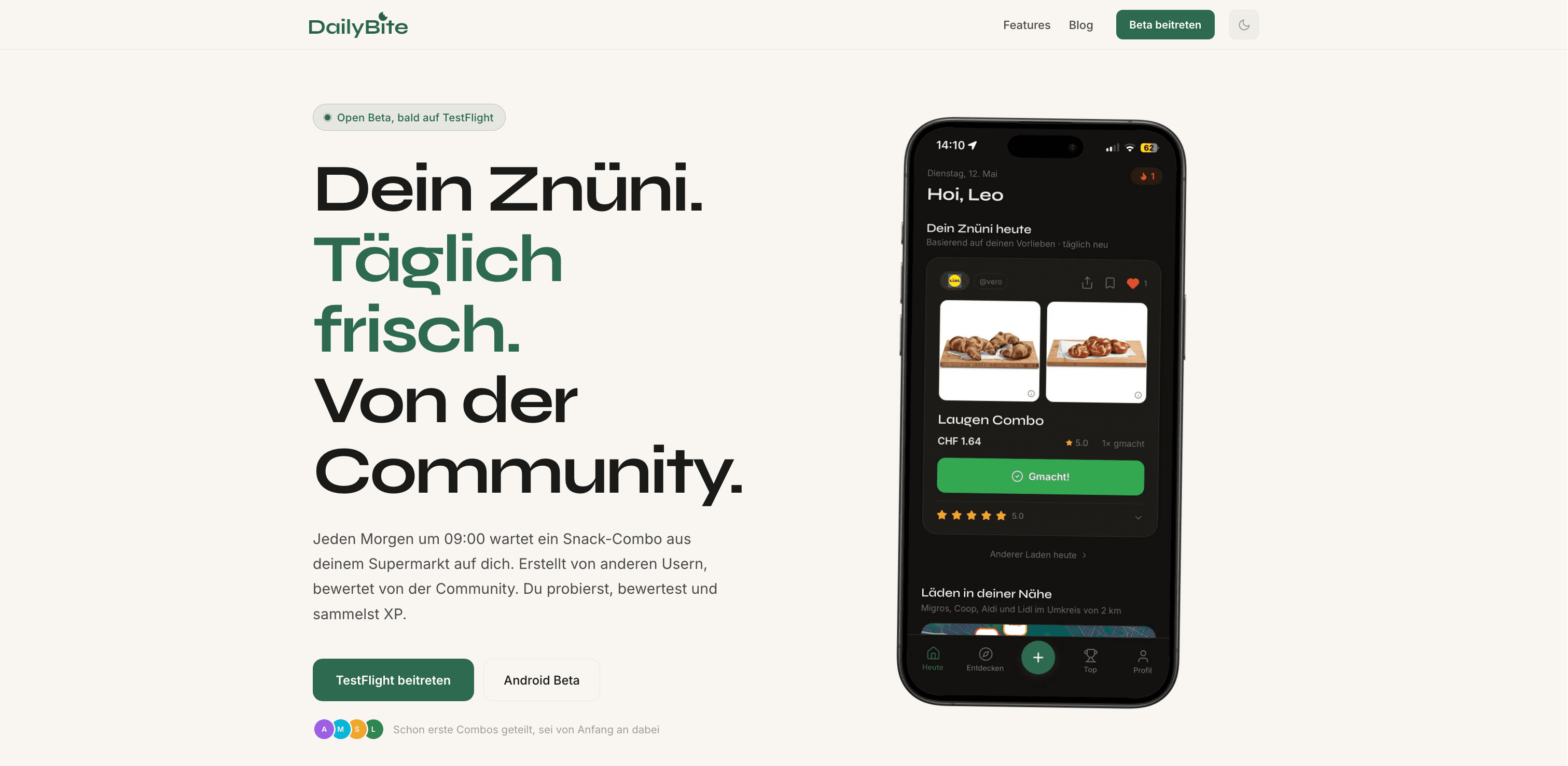 DailyBite — a social snack app built Swiss-first