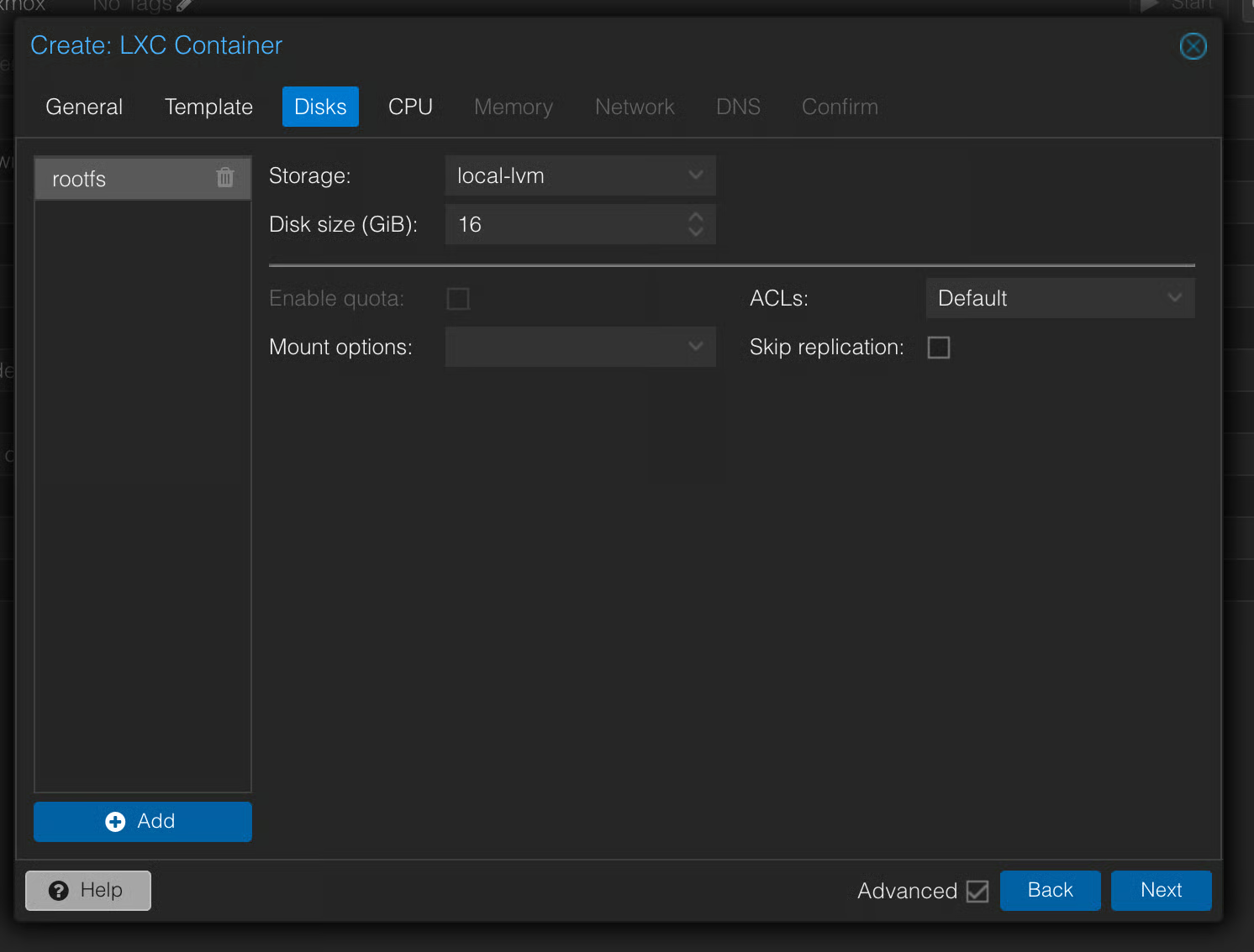 Disk settings