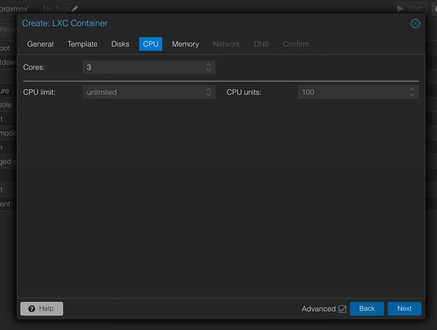 CPU settings