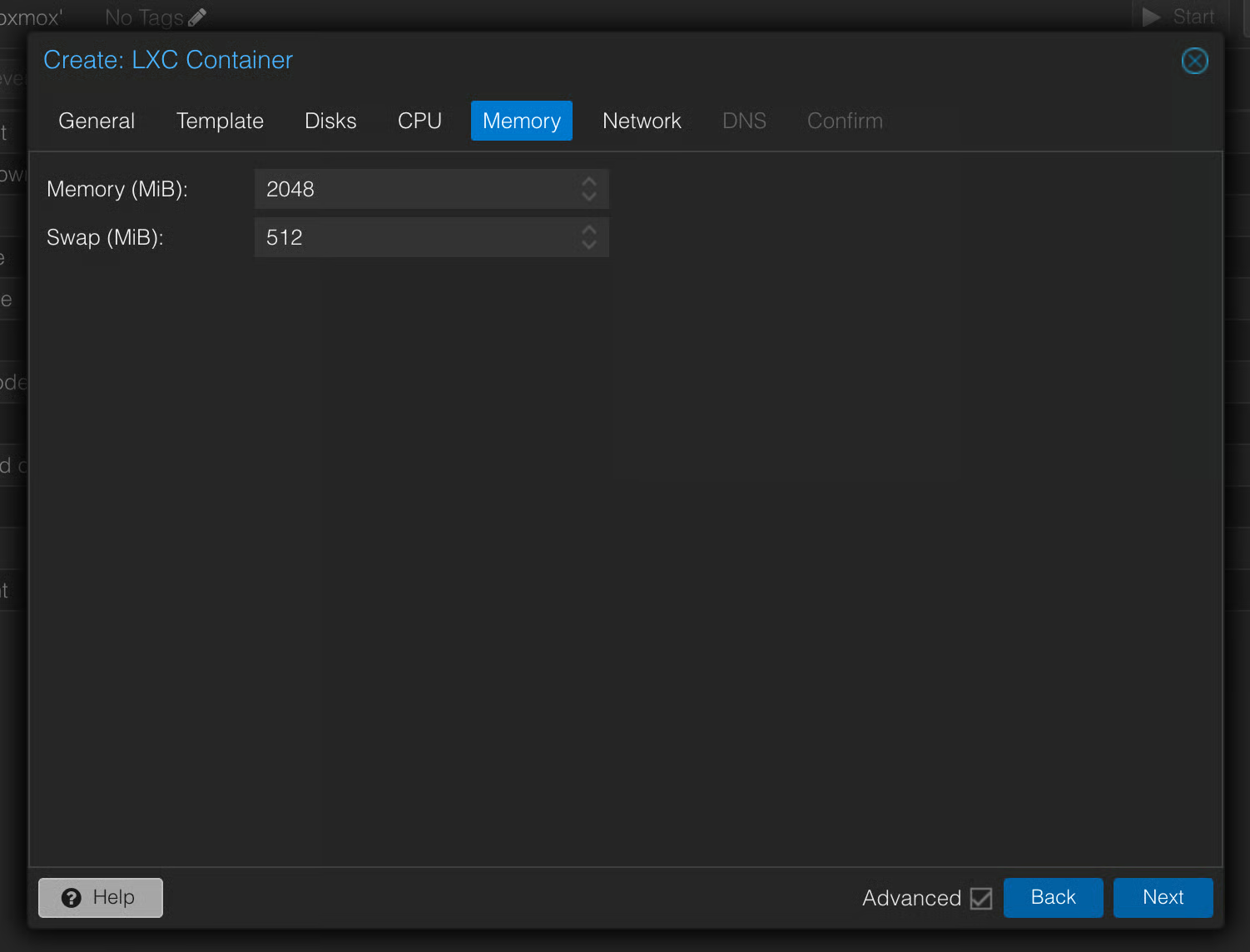 Memory settings